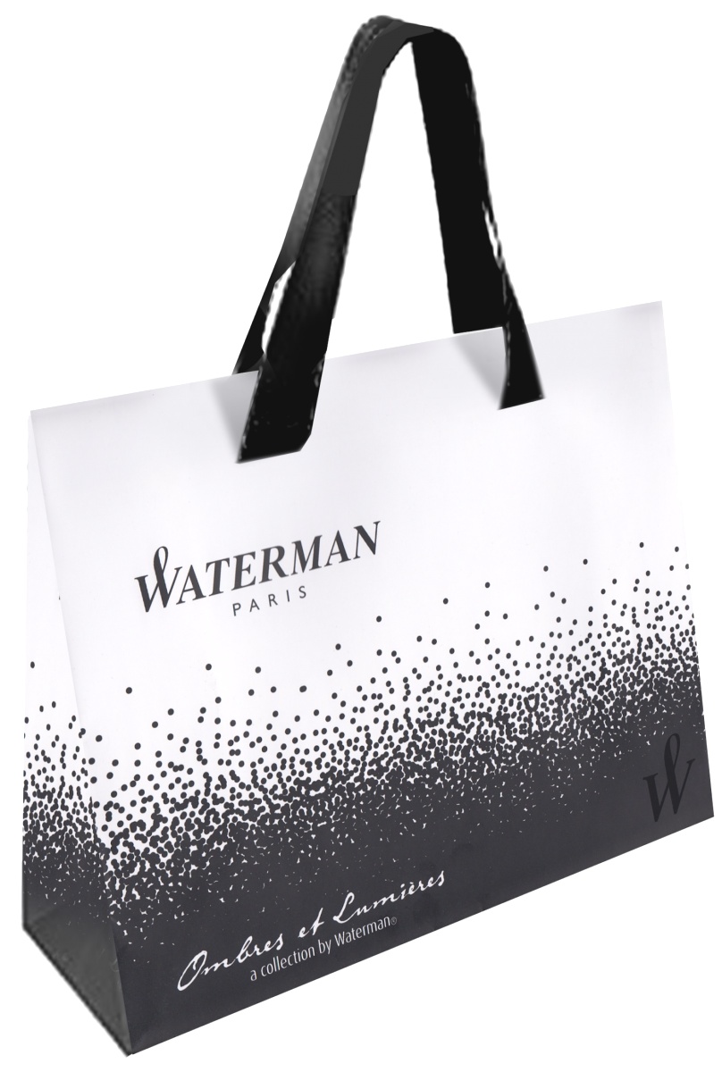  Фирменный подарочный пакет WATERMAN OMBRES&LUMIERE, Большой, бумажный, черно-белый, 28*22.5*11 см., фото 2