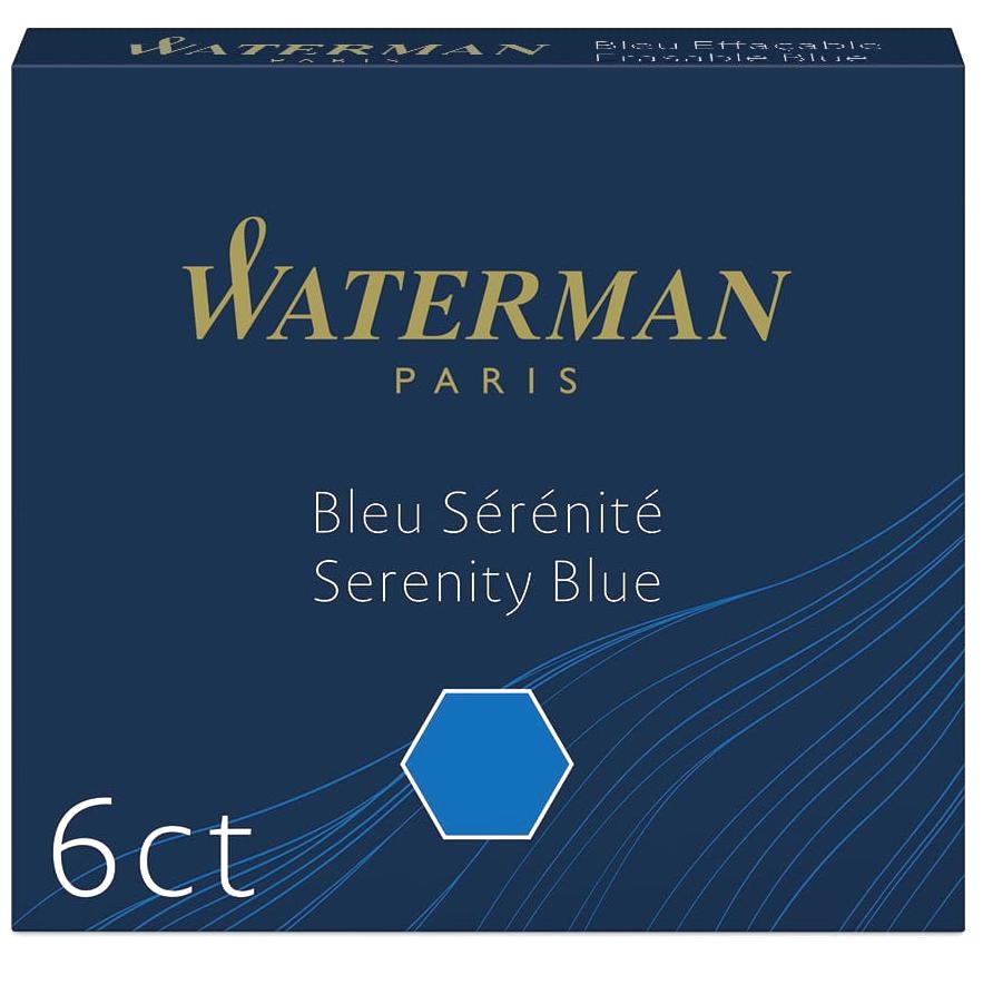 Мини картриджи с синими чернилами для перьевой ручки Waterman, Serenity Blue