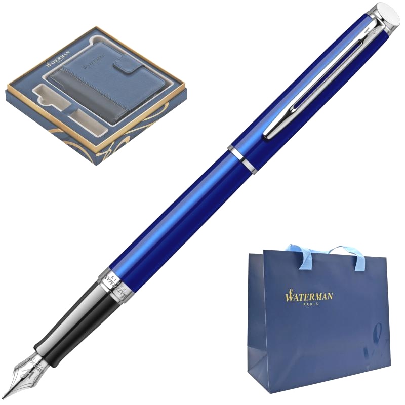 Набор: Ручка перьевая Waterman Hemisphere 2018, Bright Blue CT (Перо F) + Подарочная коробка Waterman с фирменной записной книжкой