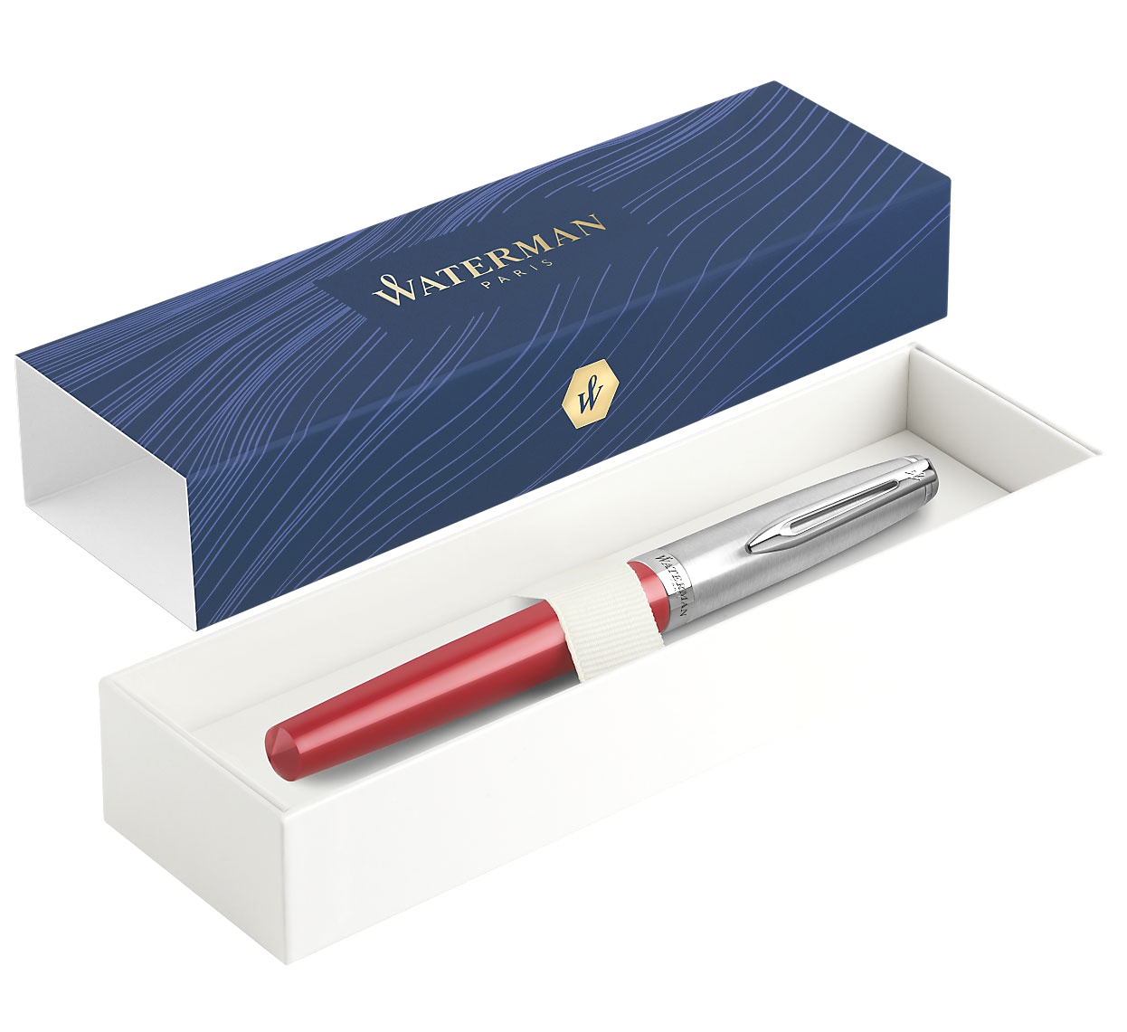 Набор: Ручка перьевая Waterman Embleme, Red CT (Перо F) + Подарочная коробка с синим флаконом чернил Waterman, фото 4